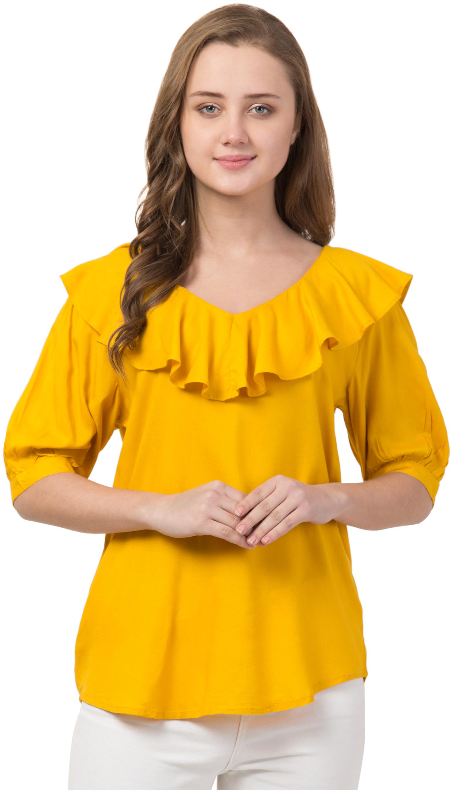 

Cwtch Women Viscose Rayon Solid Mustard Regular Top
