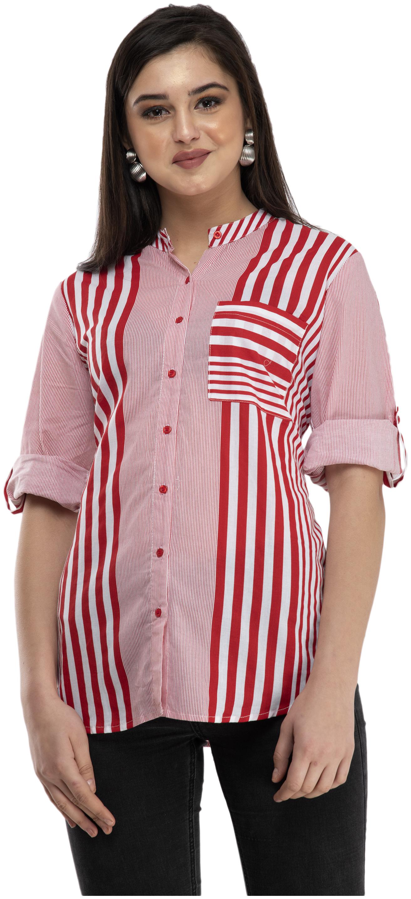 

Cwtch Women Red Striped Regular Fit Shirt