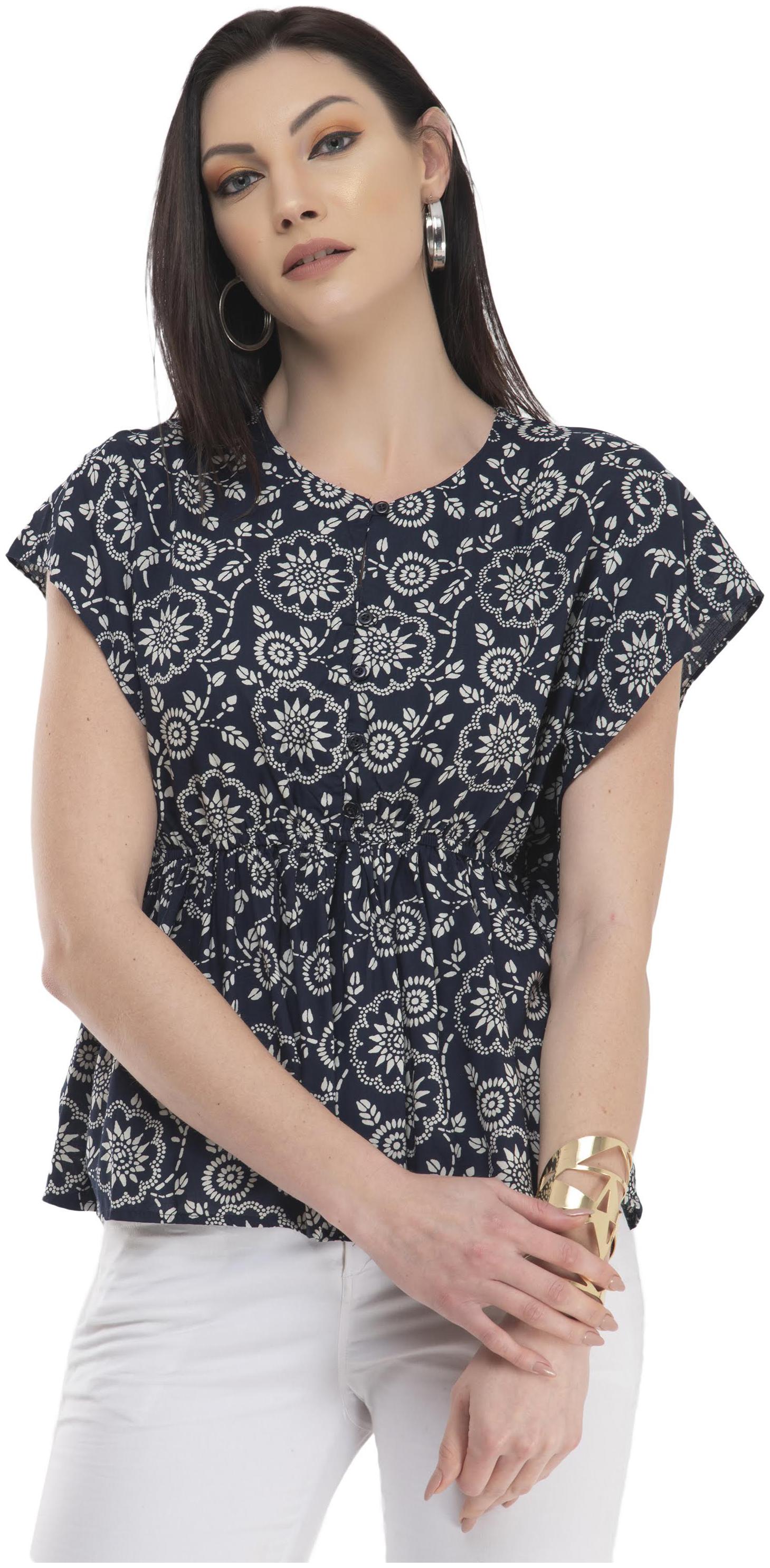 

Cwtch Women Viscose Rayon Floral Navy Blue Empire