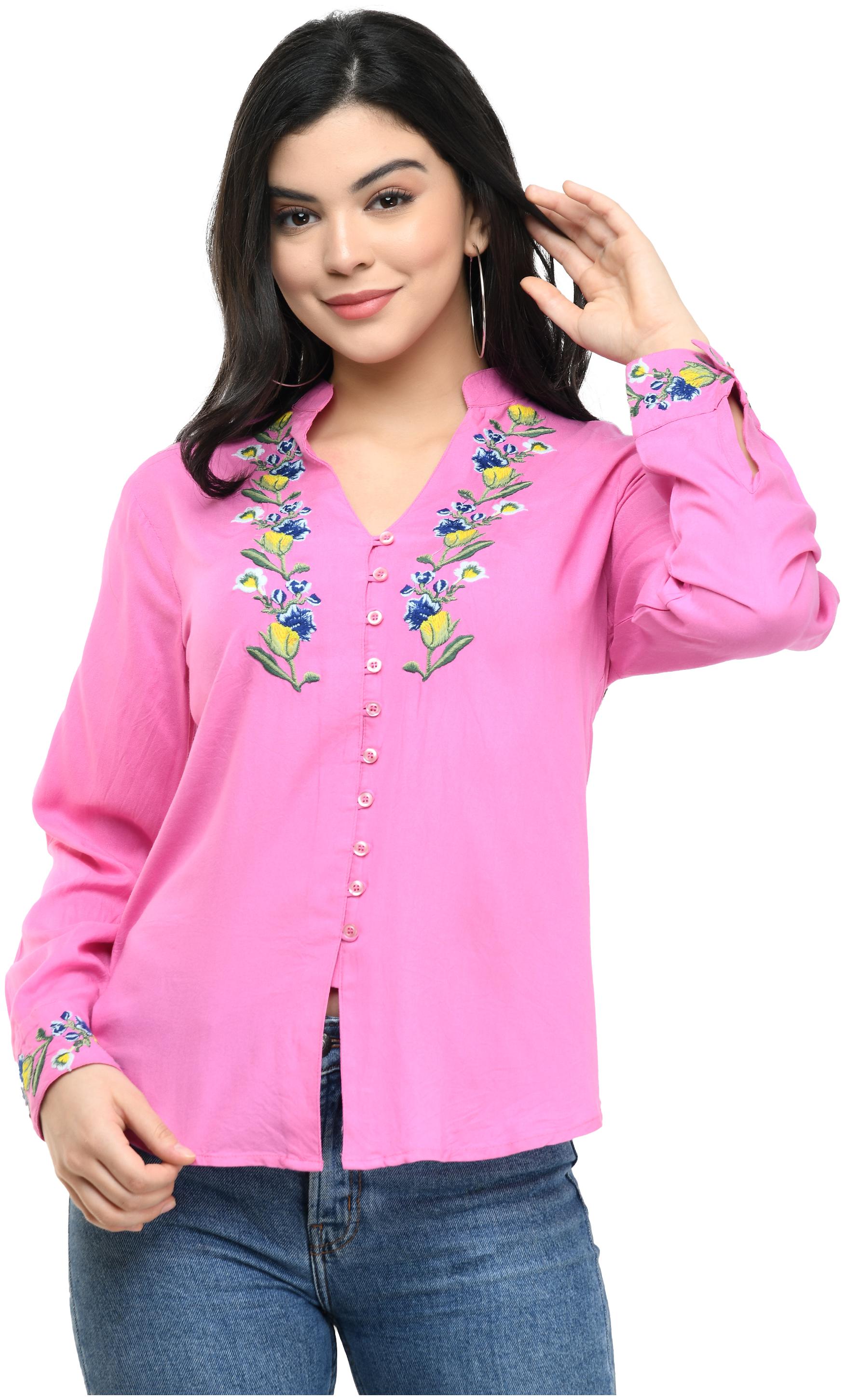 

Cwtch Women Pink Embroidered Regular Fit Shirt