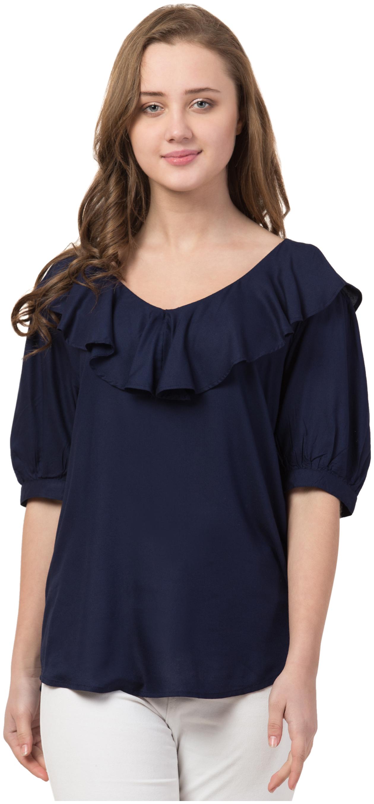

Cwtch Women Viscose Rayon Solid Navy Blue Regular Top