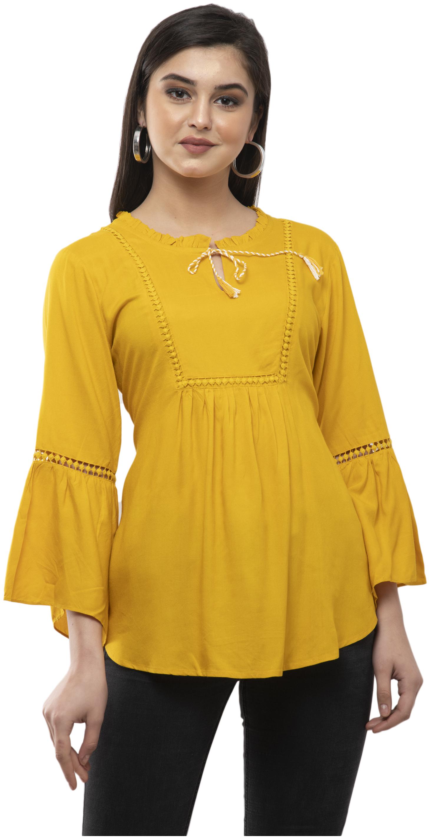 

Cwtch Women Viscose Rayon Solid Mustard Regular Top