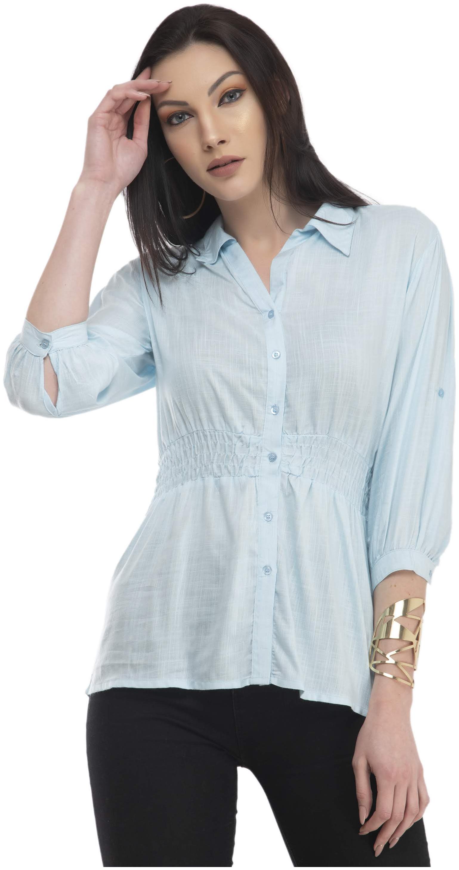 

Cwtch Women Blue Solid Regular Fit Shirt
