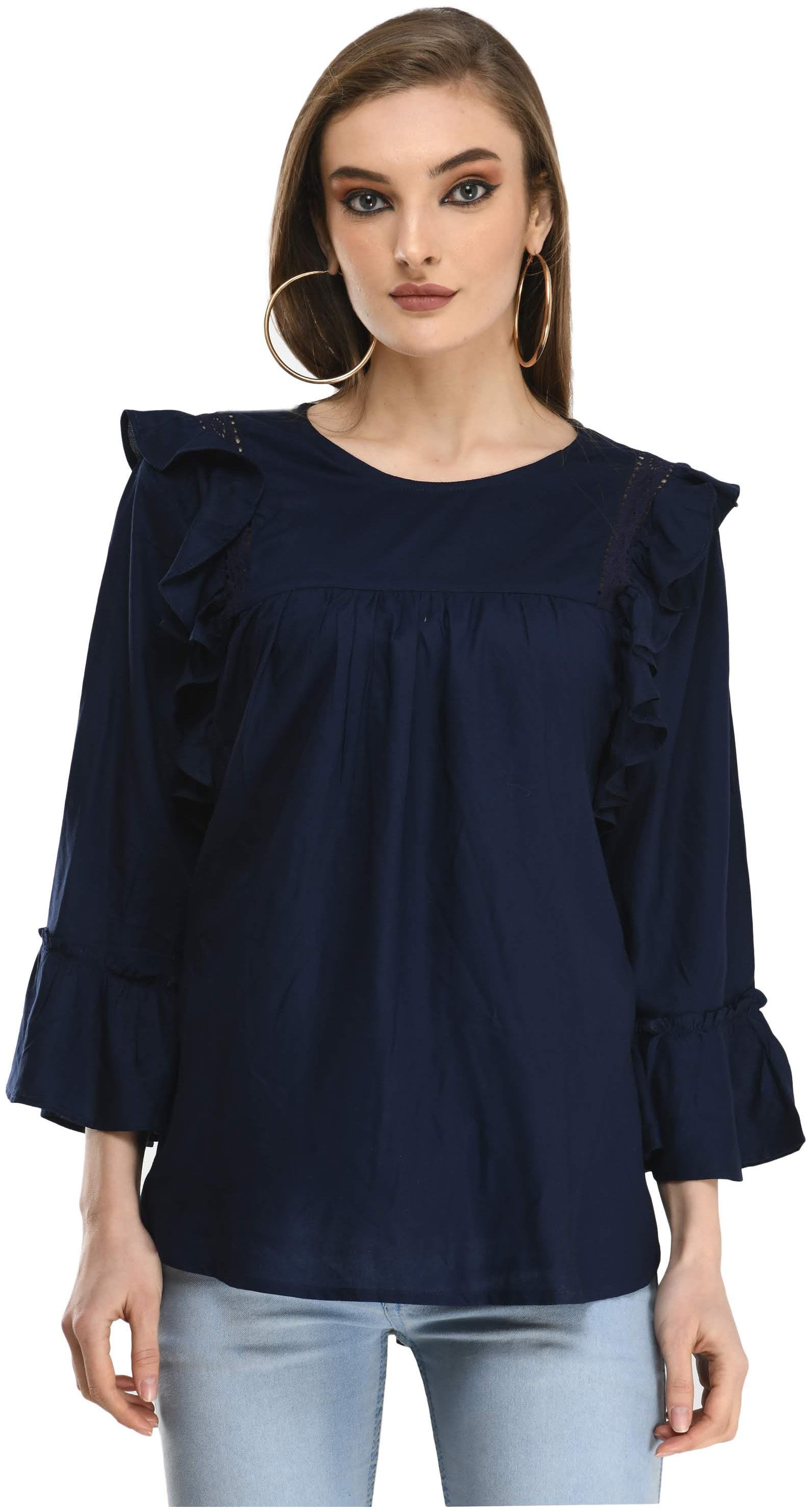 

Cwtch Women Viscose Rayon Solid Navy Blue Regular Top