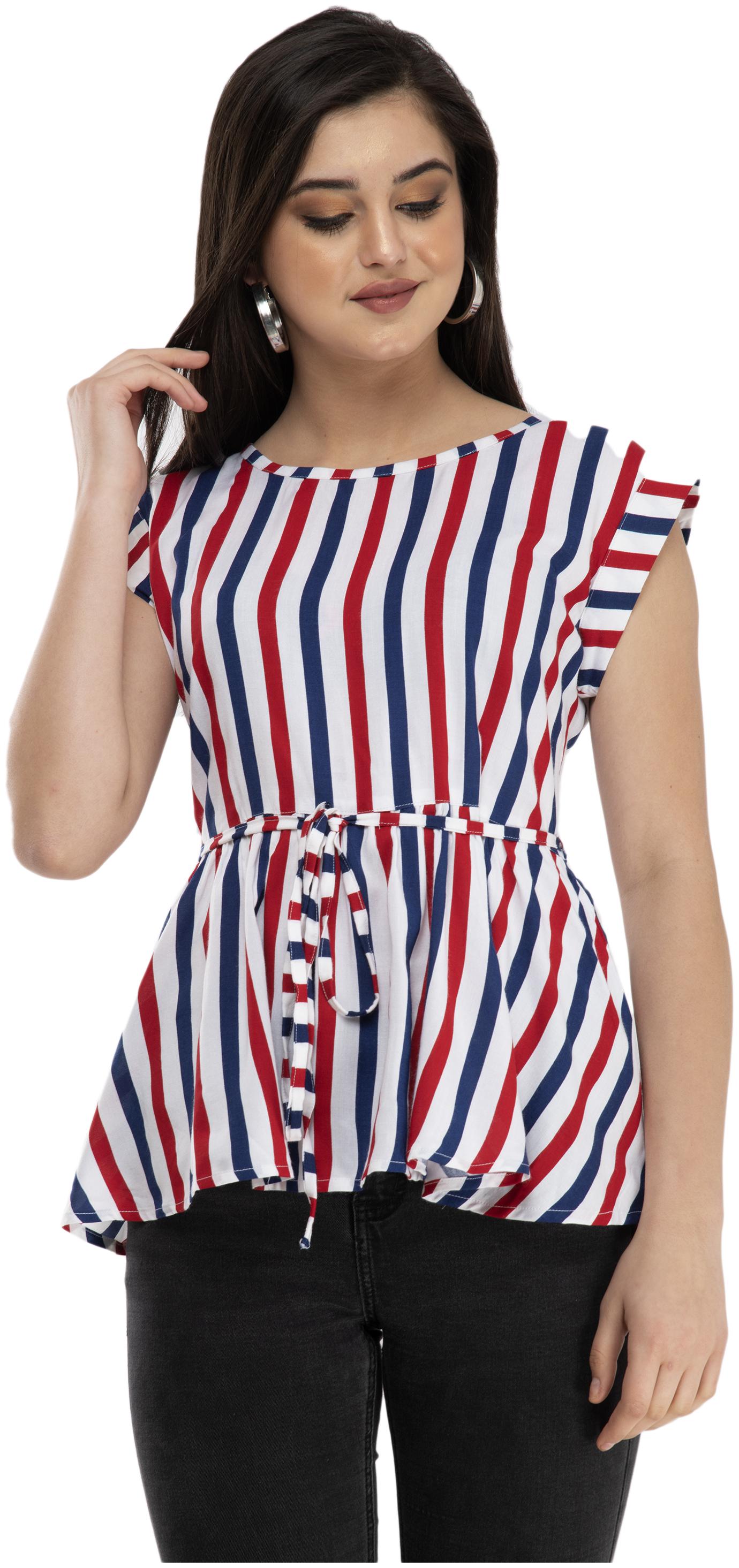 

Cwtch Women Cotton Striped Navy Blue Empire