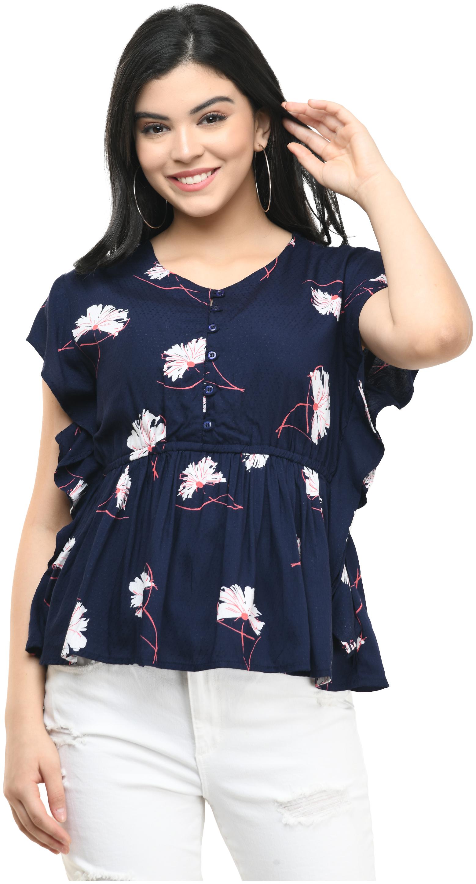 

Cwtch Women Viscose Rayon Floral Navy Blue Empire