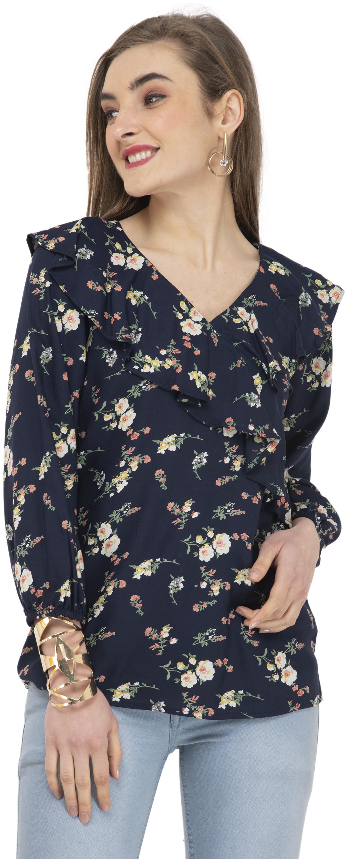 

Cwtch Women Viscose Rayon Floral Navy Blue Regular Top