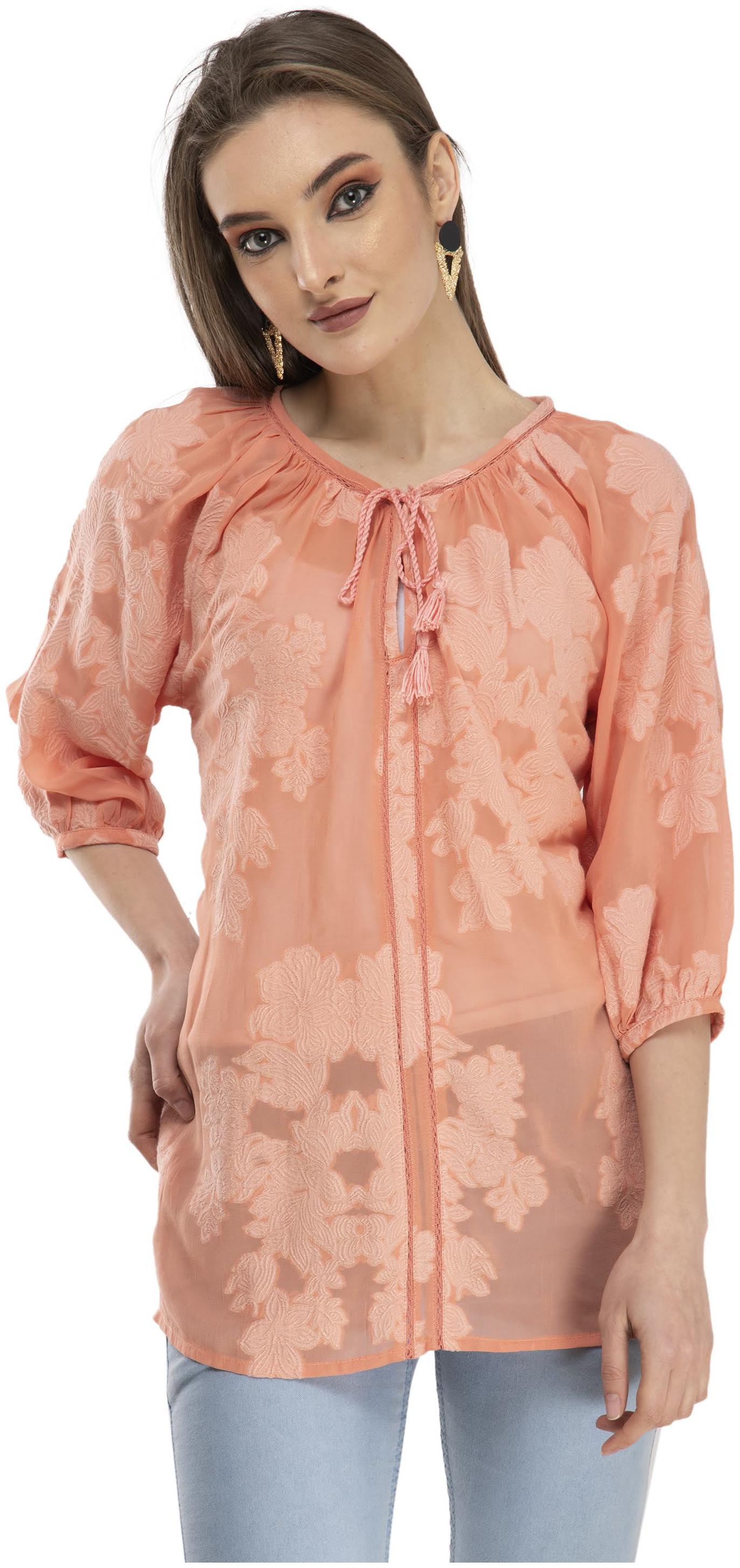 

Cwtch Women Embroidered Regular top - Peach