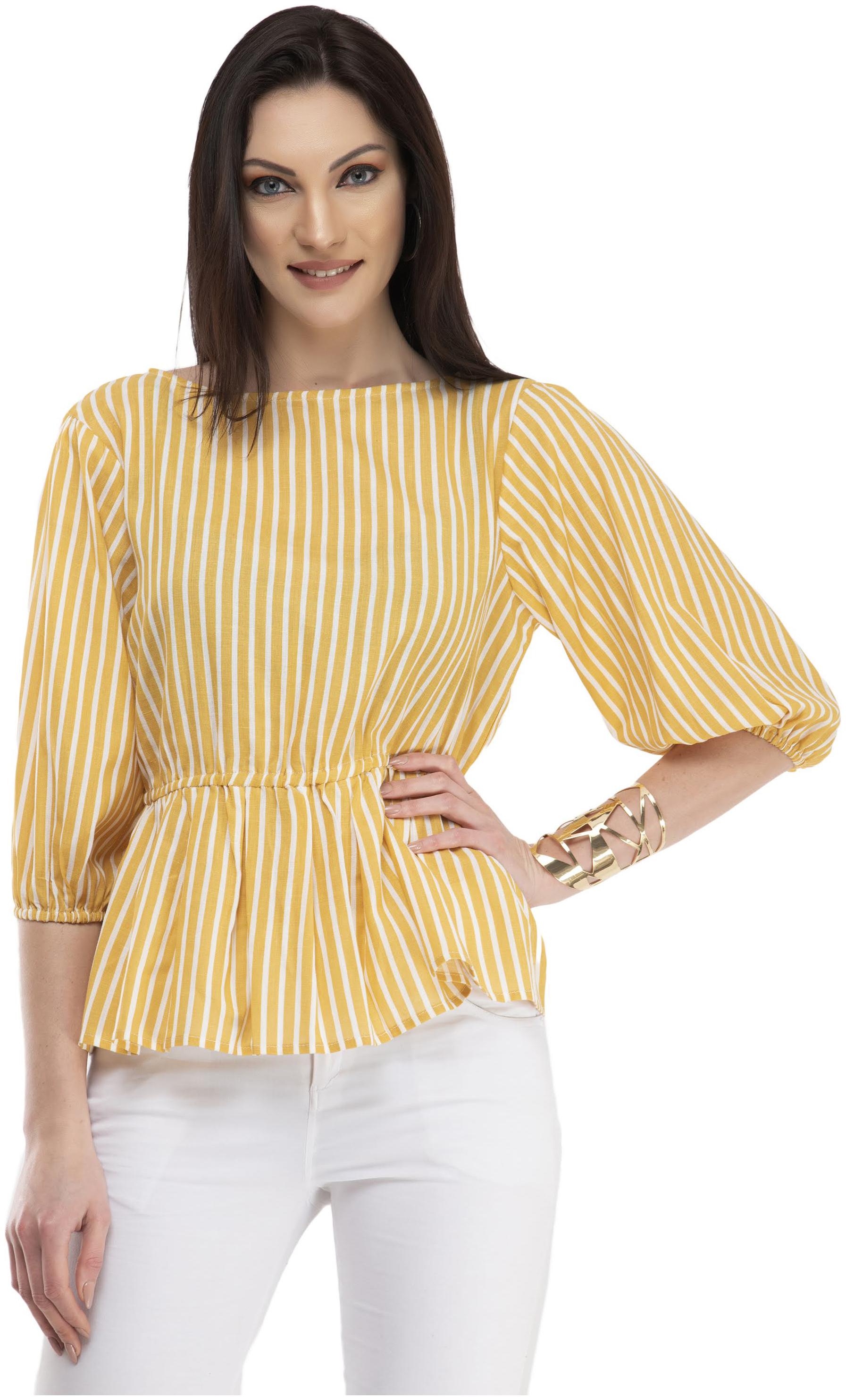 

Cwtch Women Cotton Striped Yellow Empire