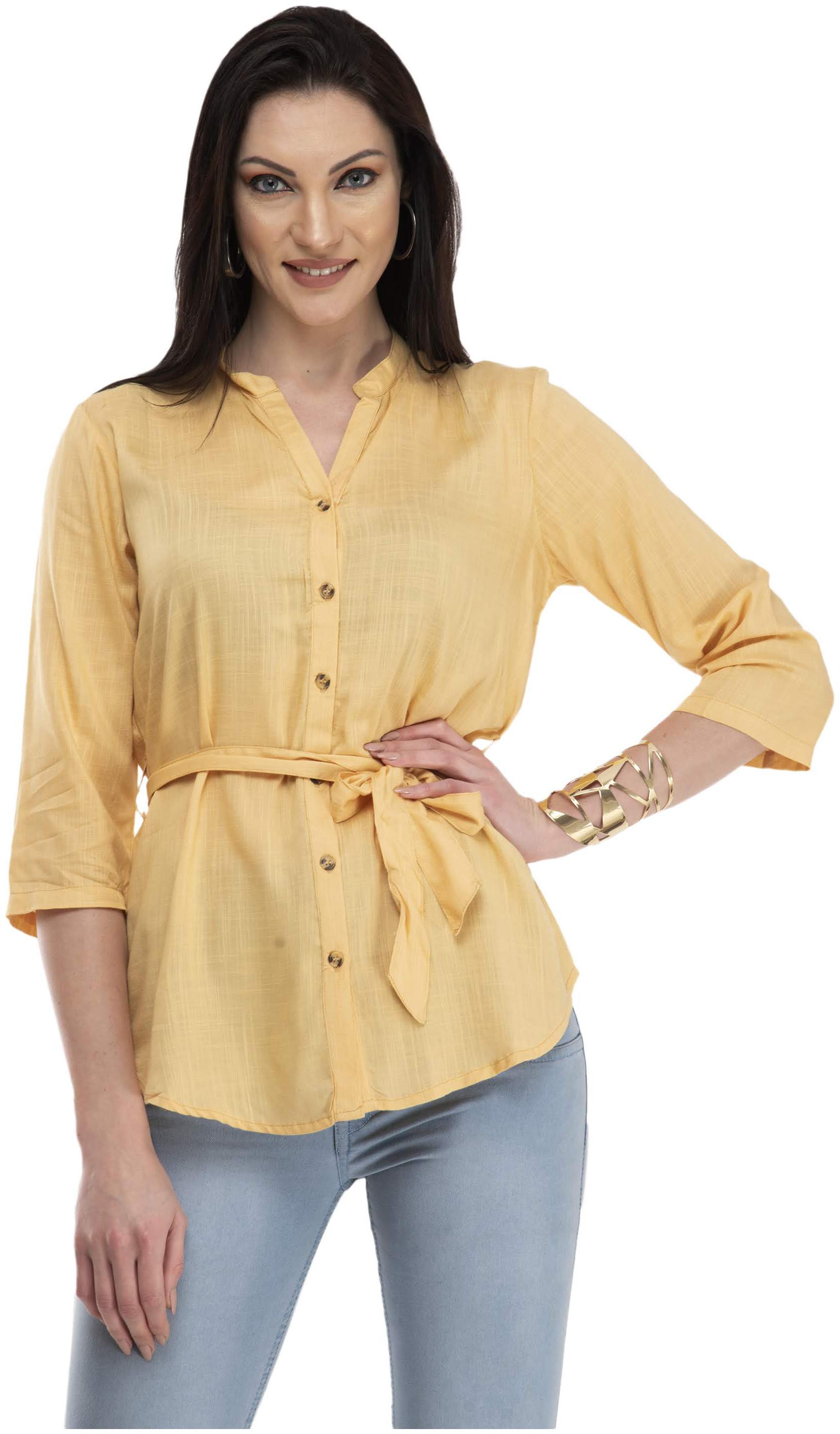 

Cwtch Women Yellow Solid Regular Fit Shirt