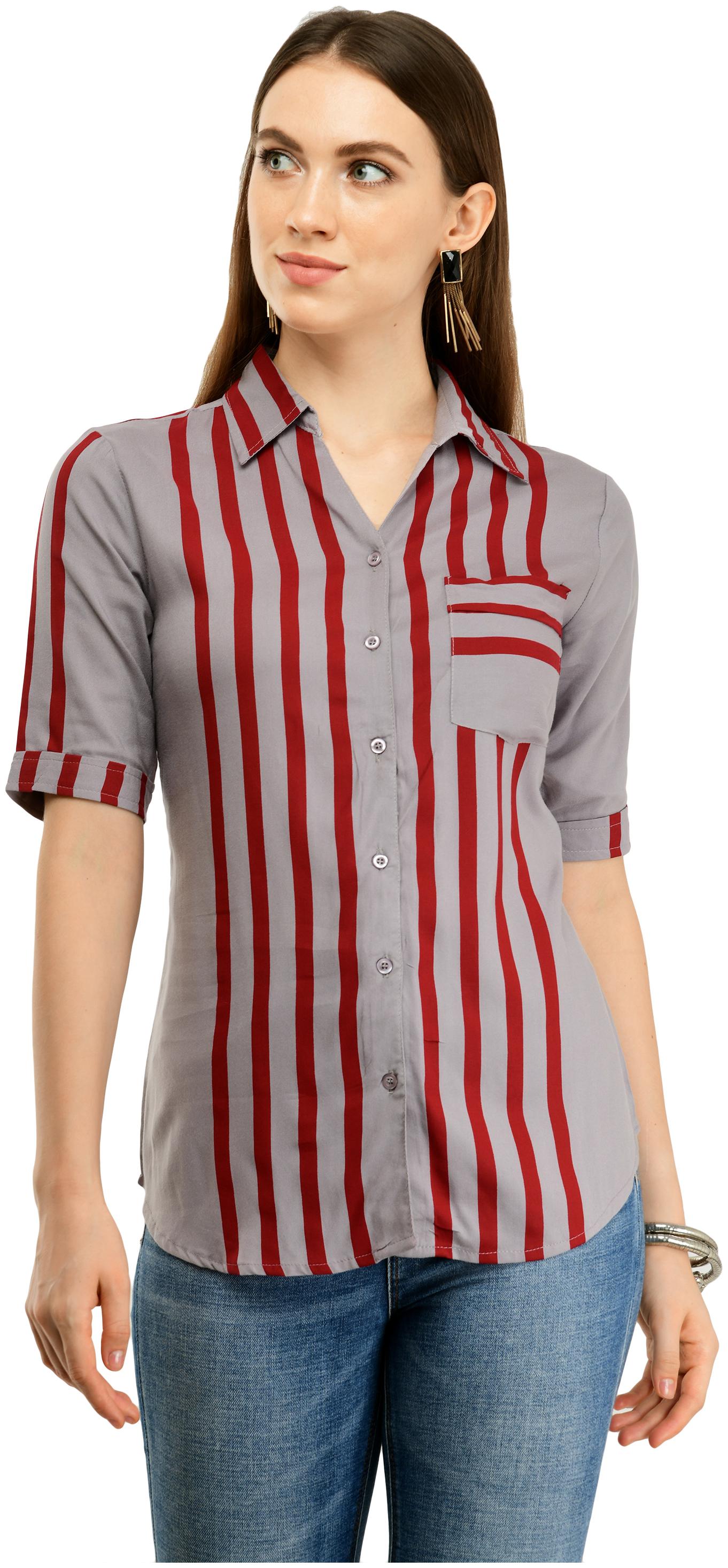 

Cwtch Women Grey Striped Regular Fit Shirt