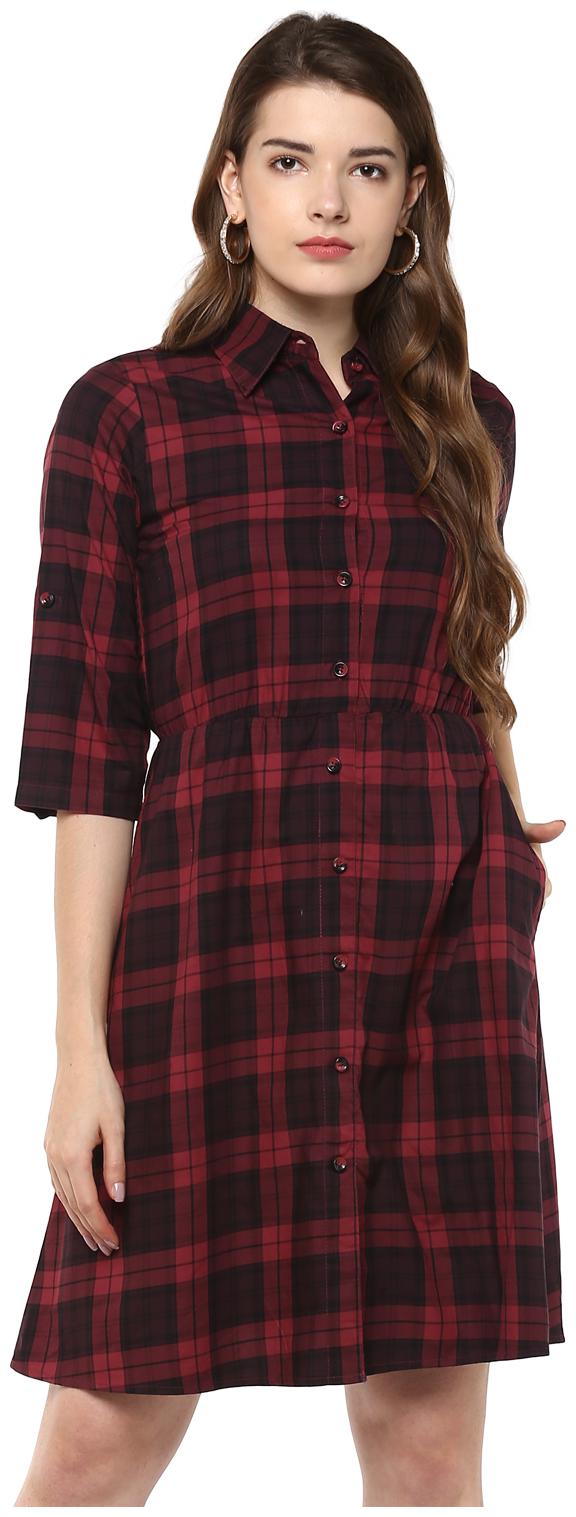

D amor Red Checked A-line dress