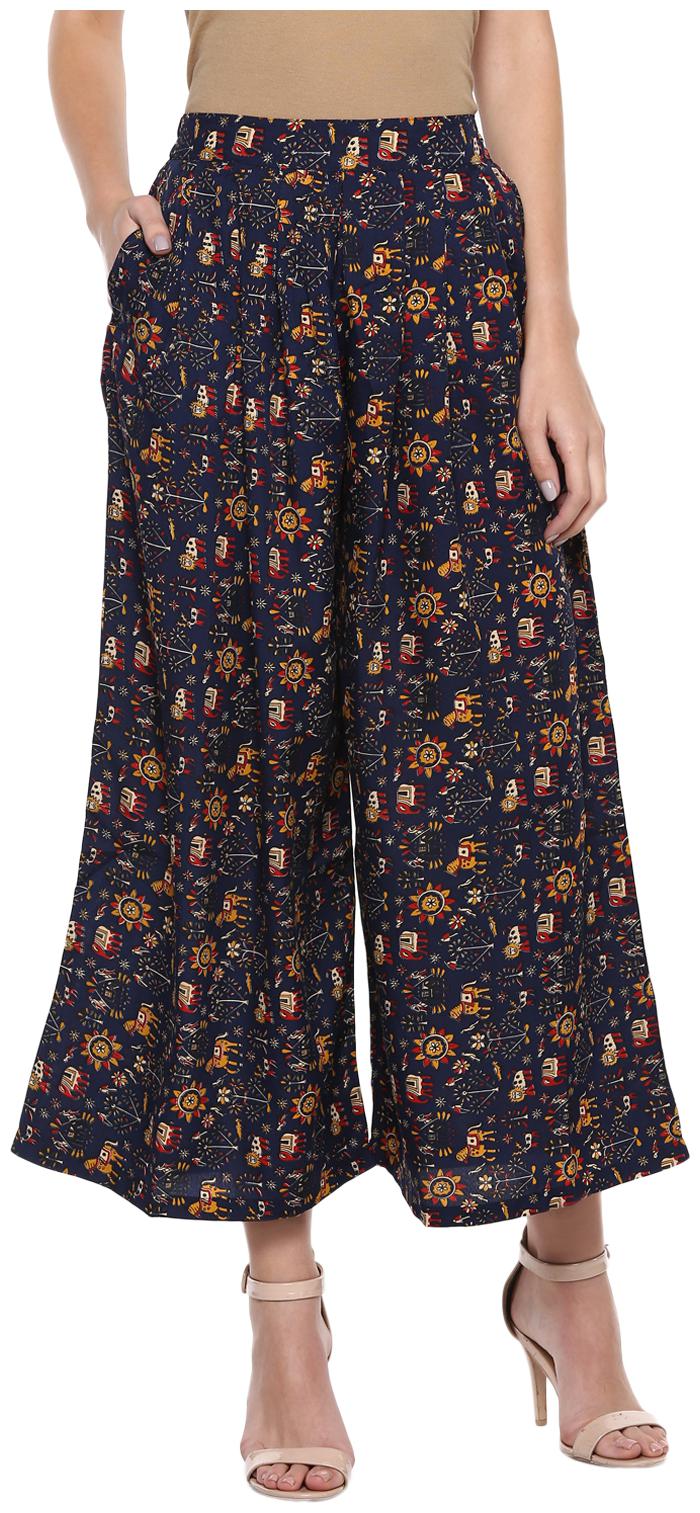 

D amor Blue Animal Print Flared Palazzo