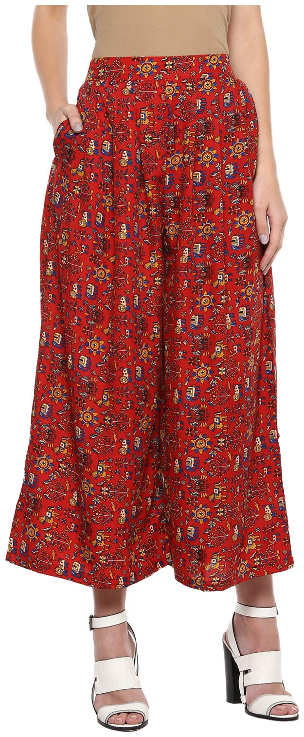

D amor Red Animal Print Flared Palazzo