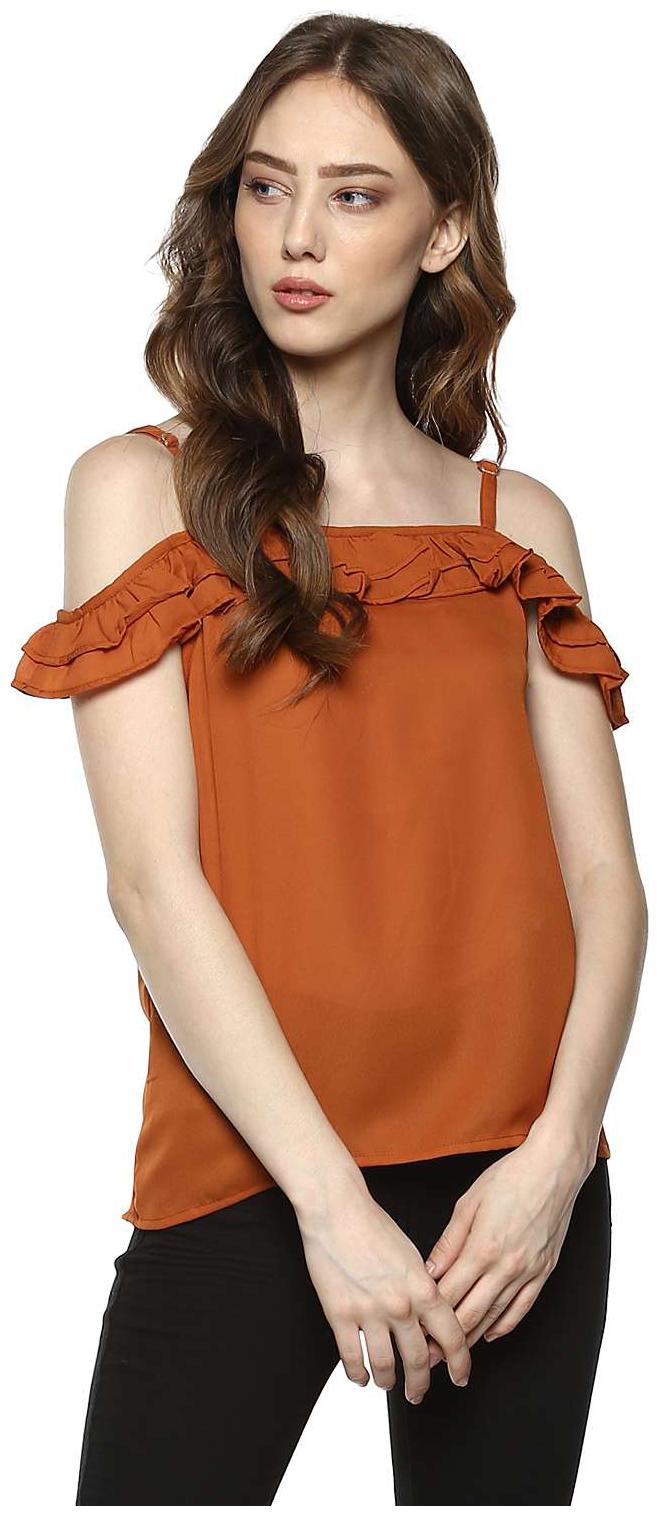

D amor Women Solid A-line top - Brown