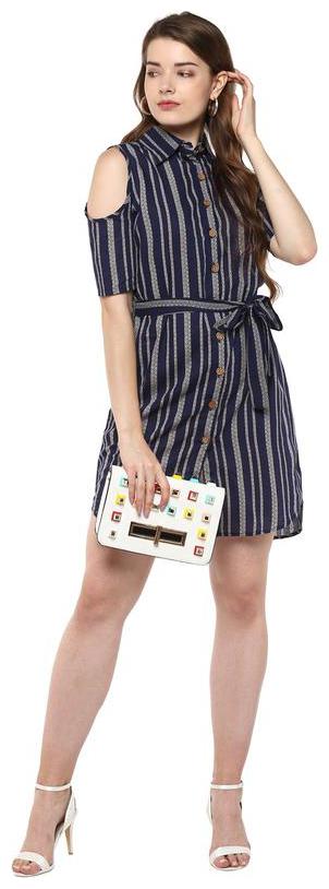 

D amor Blue Striped A-line dress