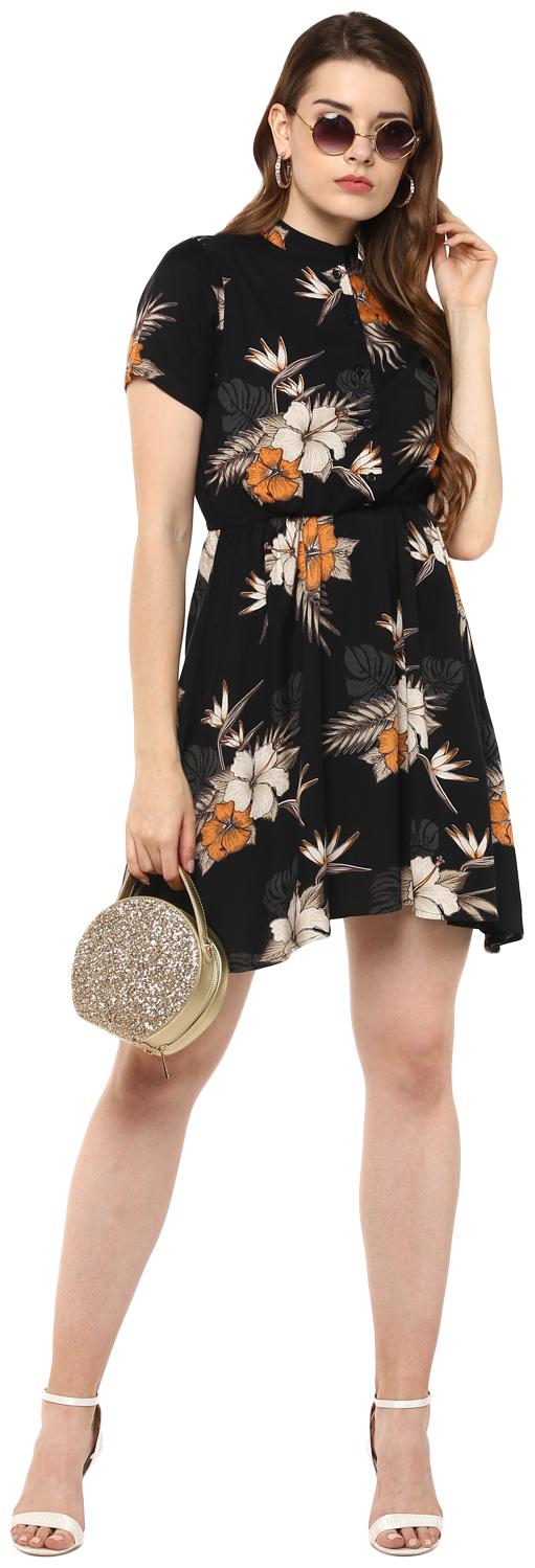 

D amor Black Floral A-line dress