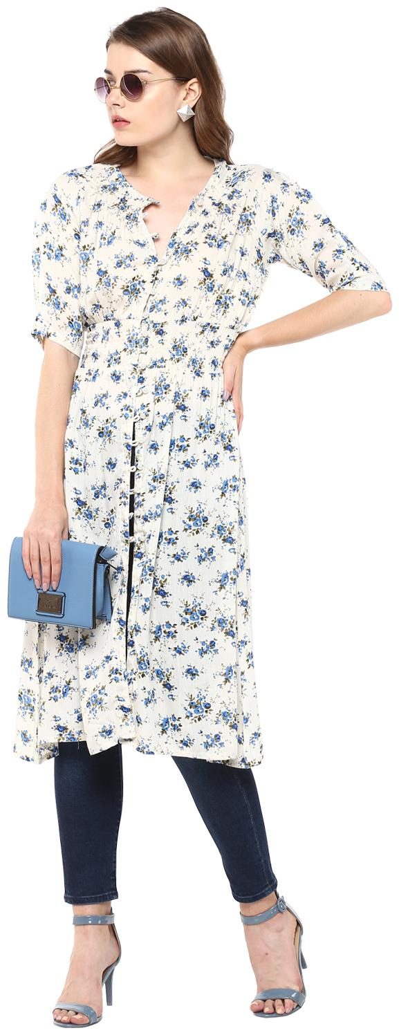 

D amor White Printed A-line dress