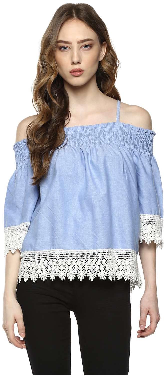 

D amor Women Floral A-line top - Blue