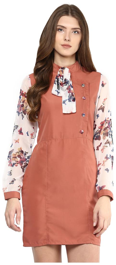 

D amor Orange Printed A-line dress