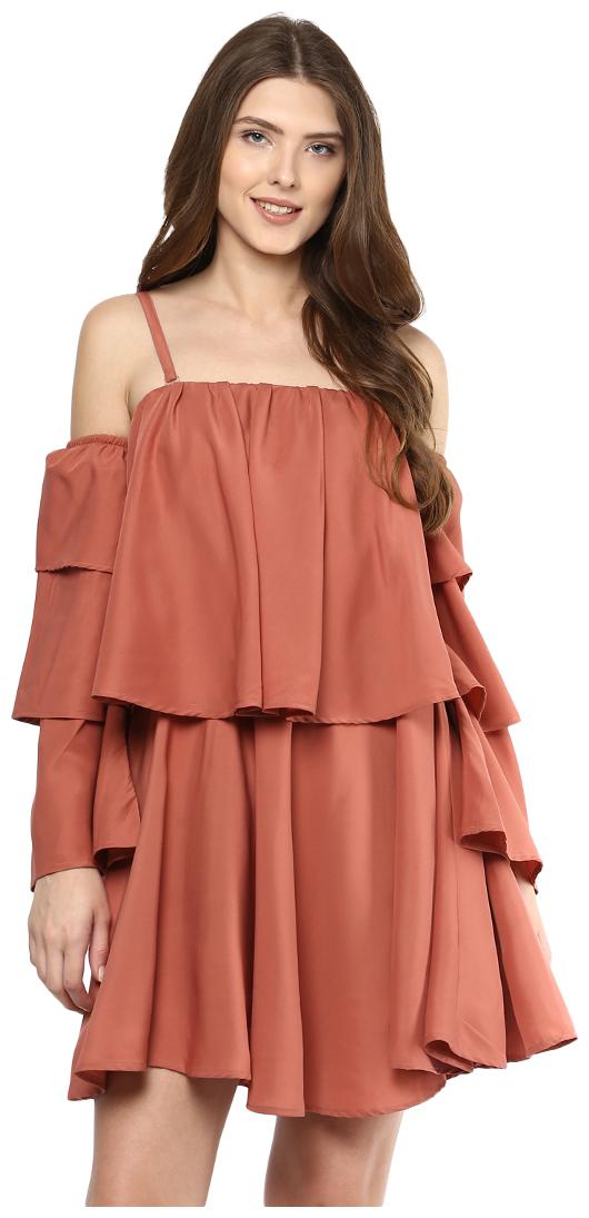 

D amor Orange Printed Fit flare dress