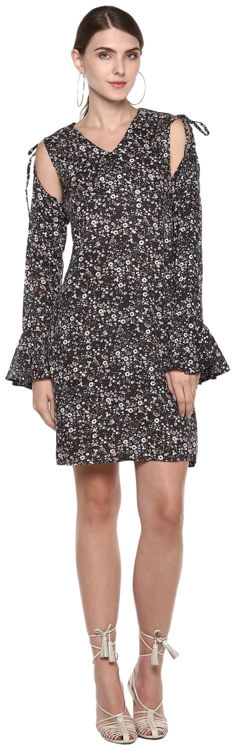 

D amor Black Floral A-line dress