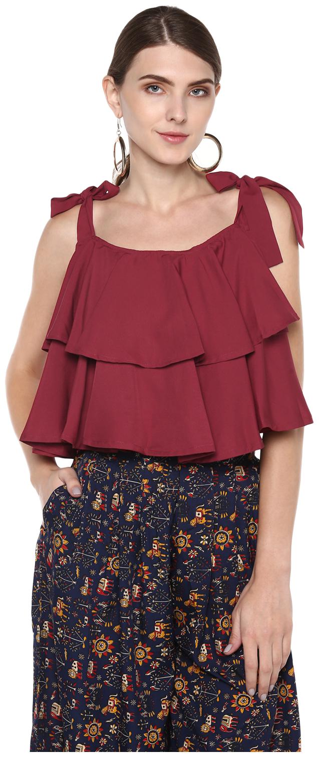 

D amor Women Solid Regular top - Maroon