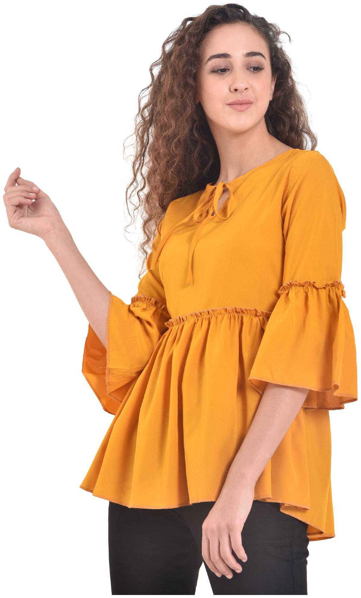 

D-JAY Women Solid Regular top - Yellow