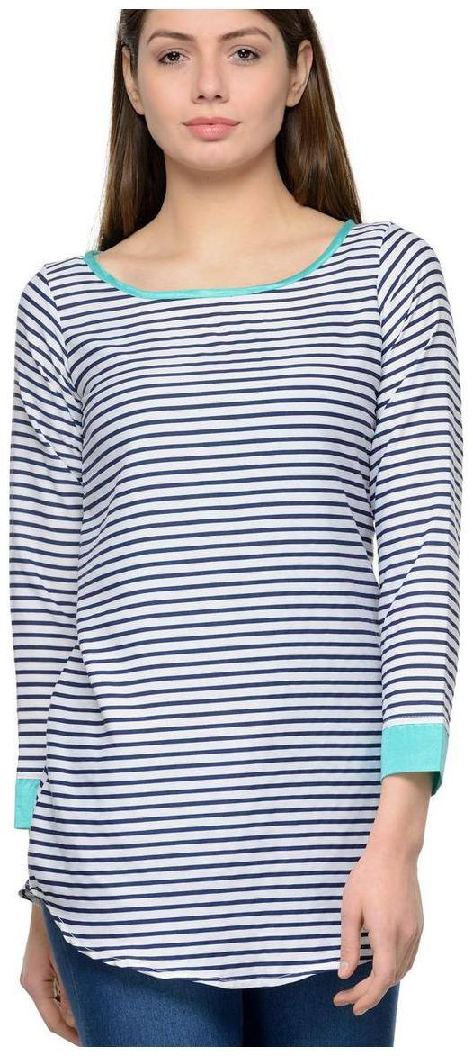 Enchanted Drapes Women Striped Regular top - White