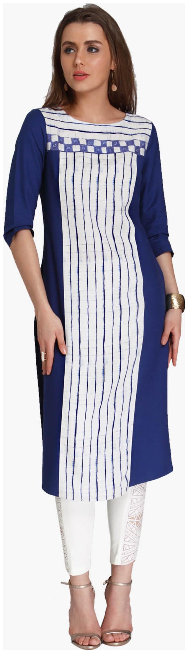 

NAARI Women Blue Printed Straight Kurti