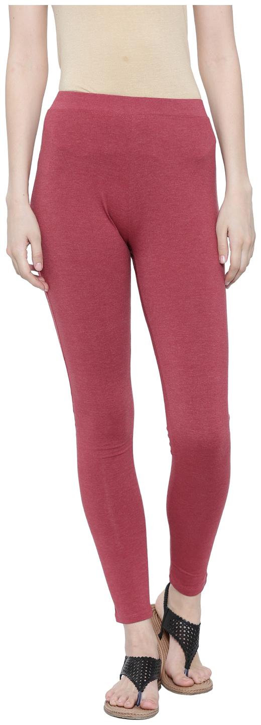 

De Moza Ladies Solid Melange Lycra Ankle Length Leggings Maroon Melange