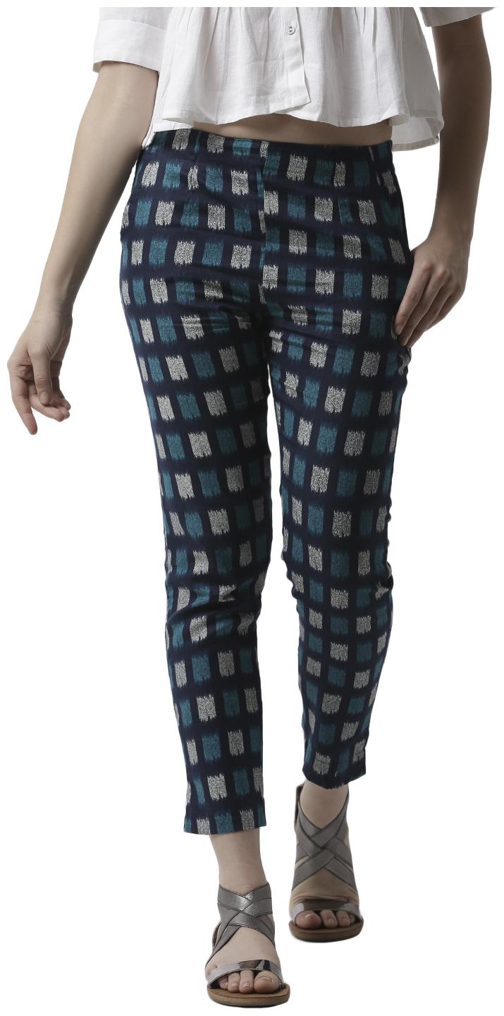 

De Moza Women Cotton Printed Navy Blue Pant