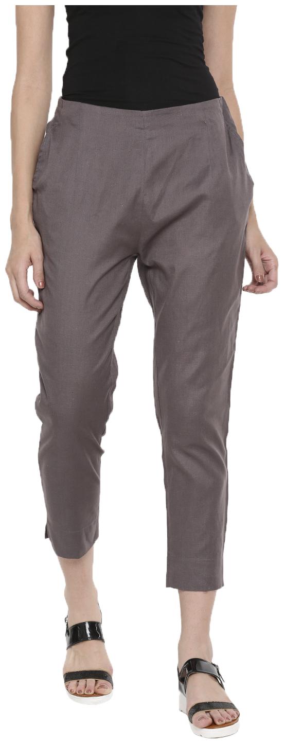 

De Moza Women Cotton Solid Grey Pant