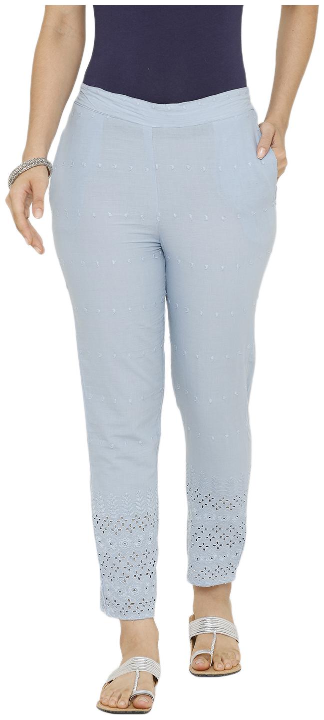 

De Moza Women Cotton Embroidered Blue Pants