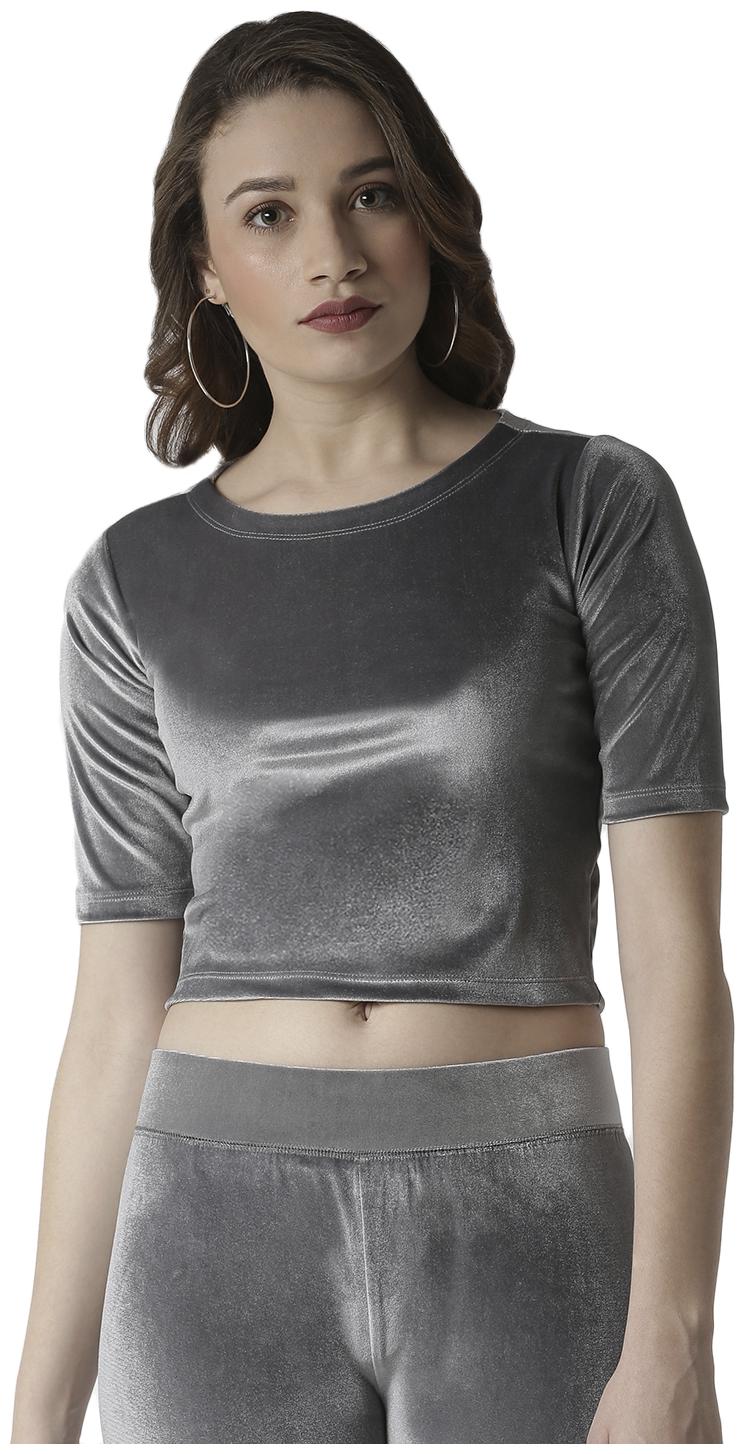 

De Moza Women Solid Regular top - Silver