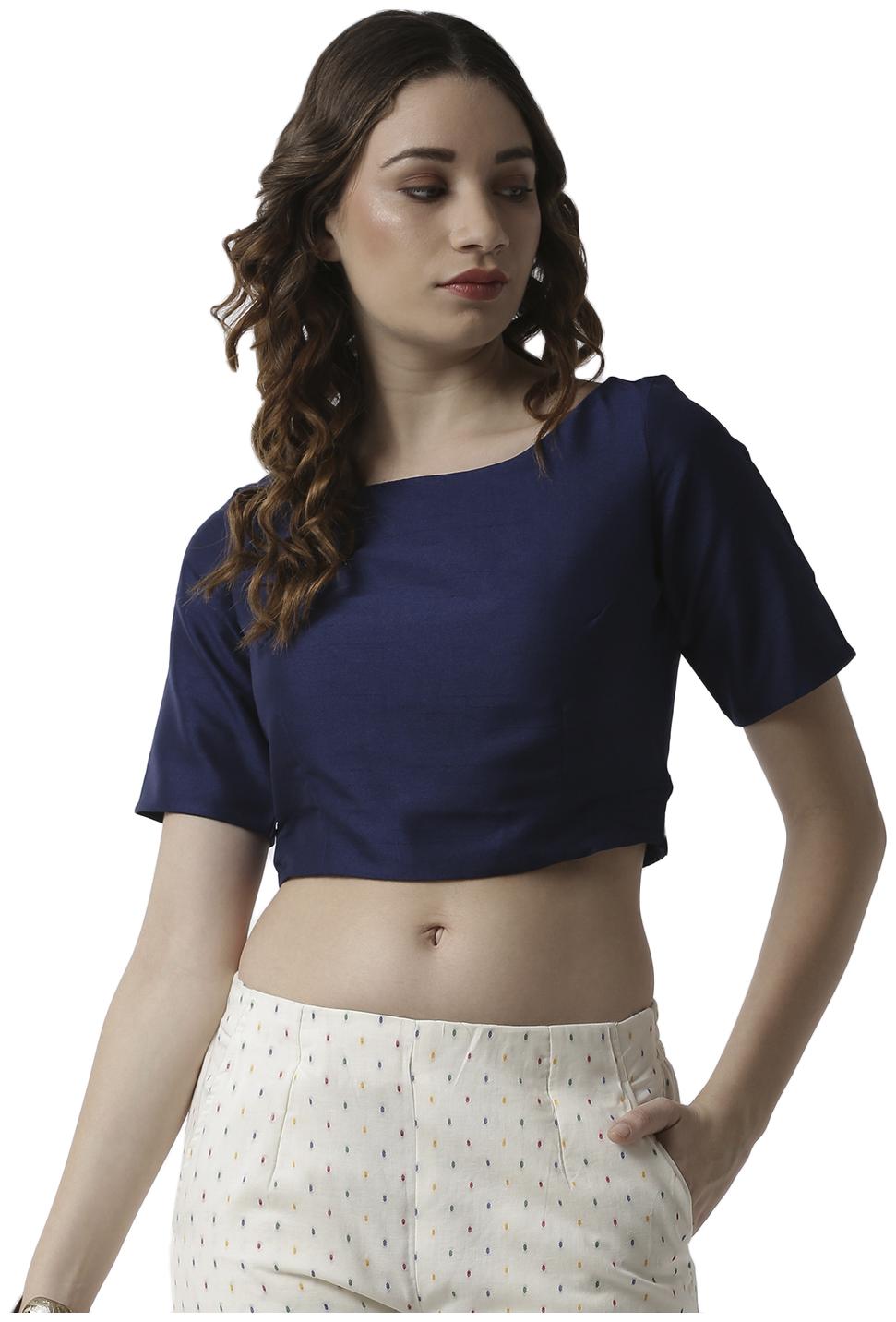 

De Moza Women Polyester Solid Navy Blue Regular Top