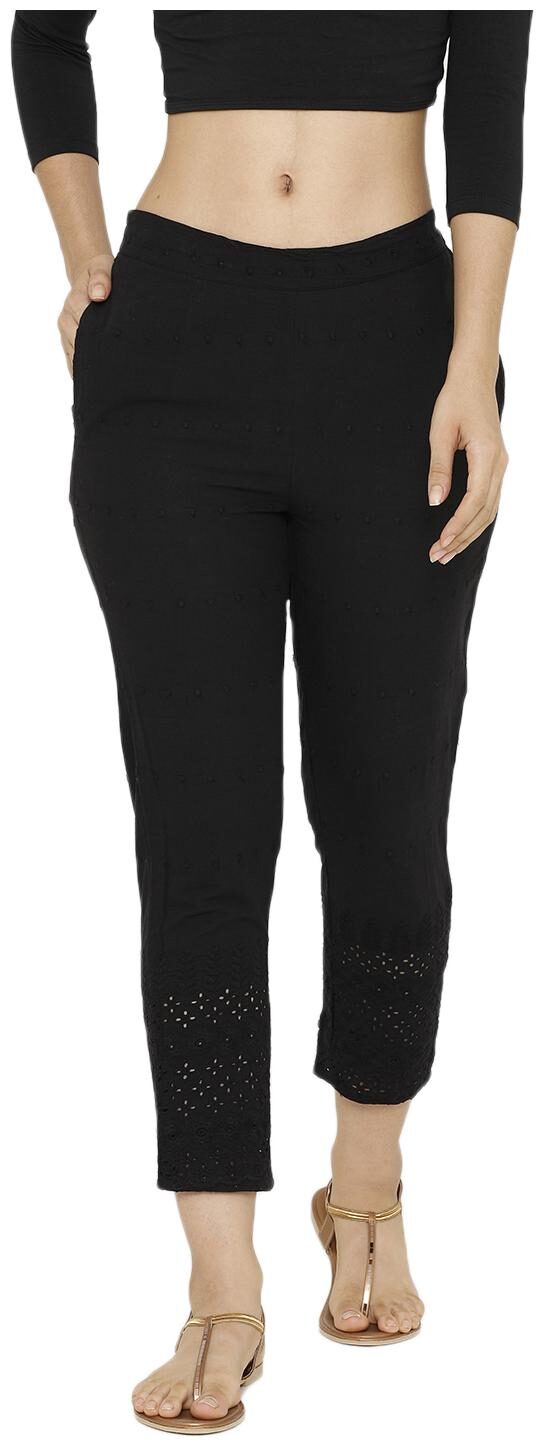 

De Moza Women Cotton Embroidered Black Pants