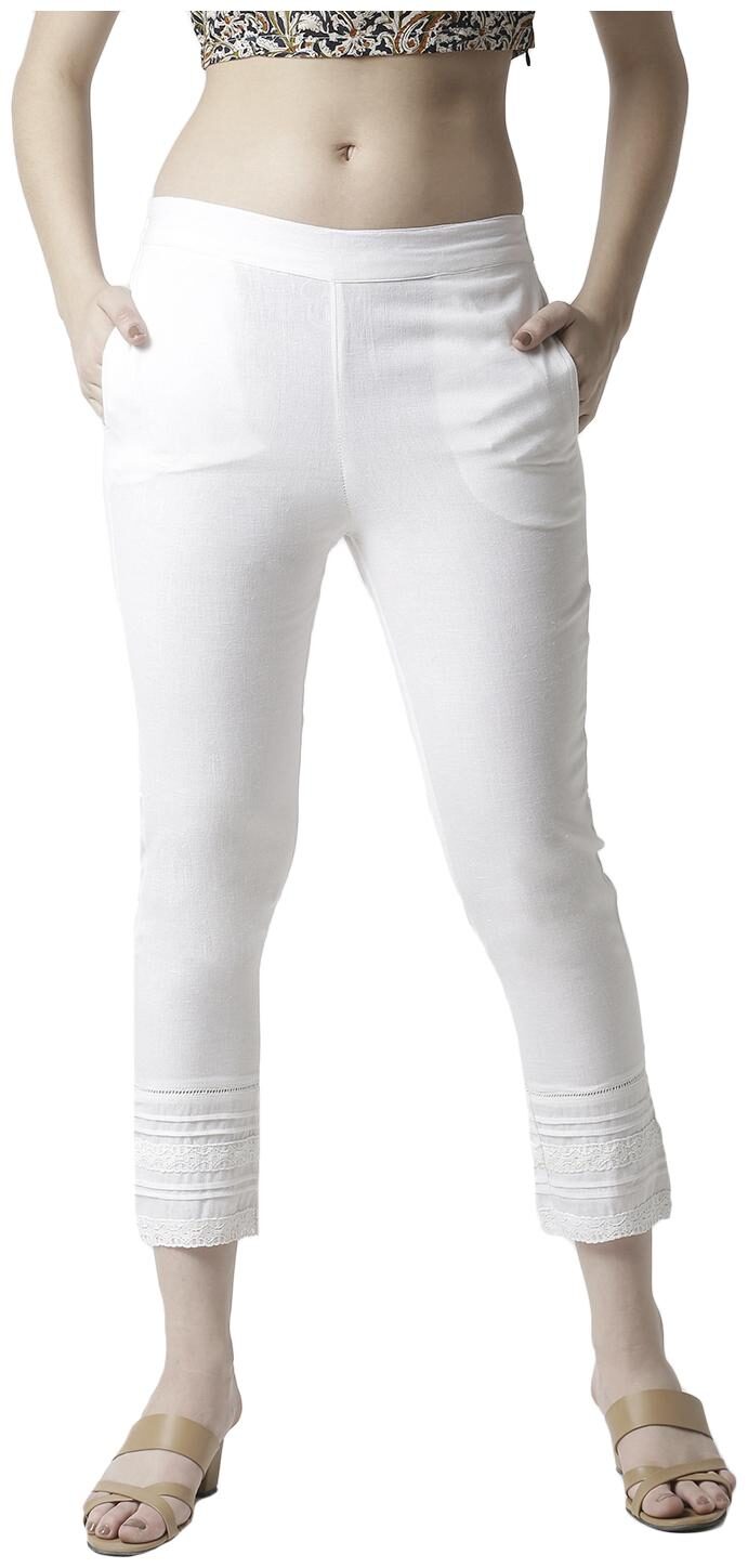 

De Moza Women Cotton Solid White Pant