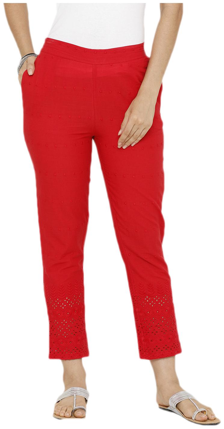 

De Moza Women Cotton Embroidered Red Pants