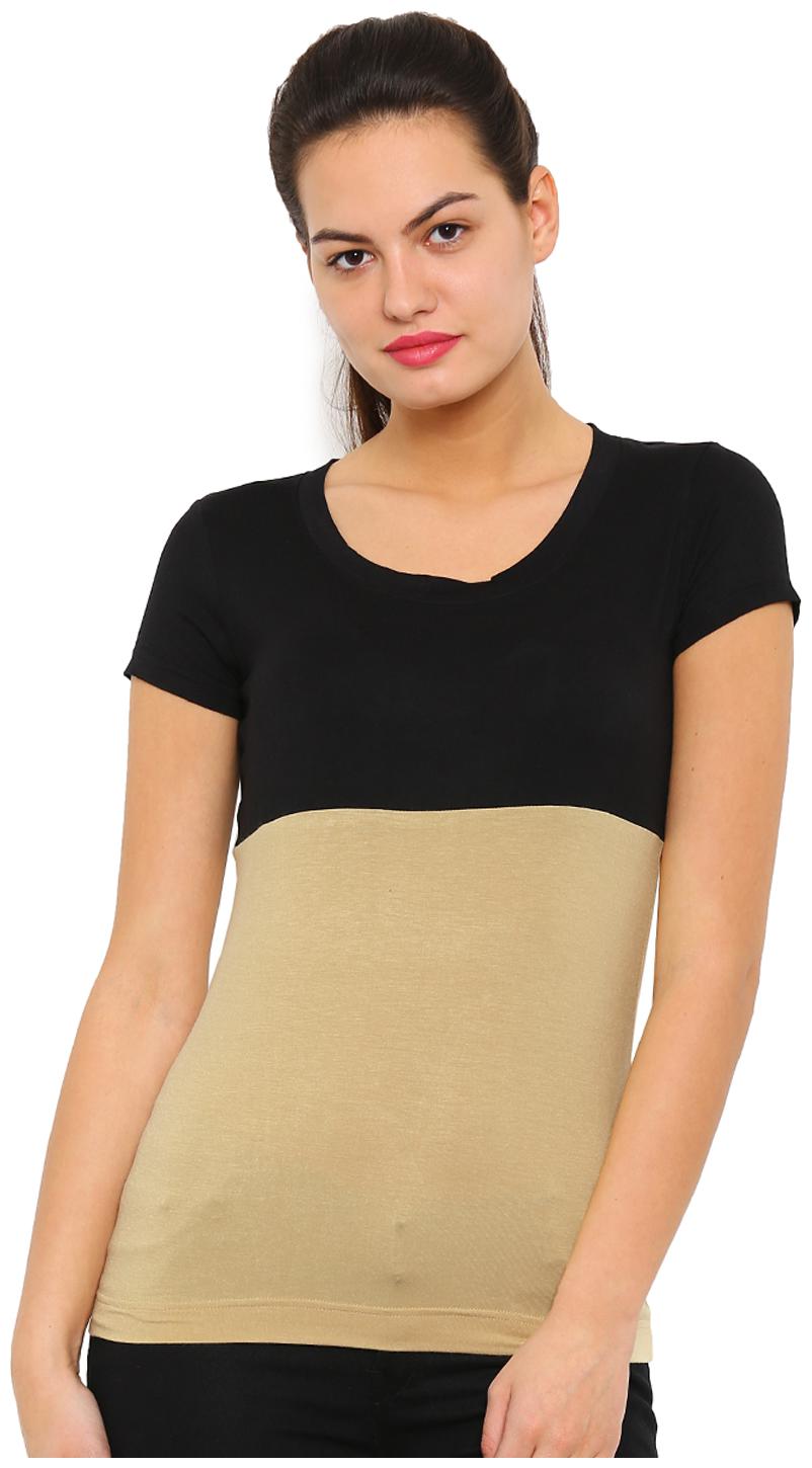 

De Moza Women Colourblocked Regular top - Beige Black