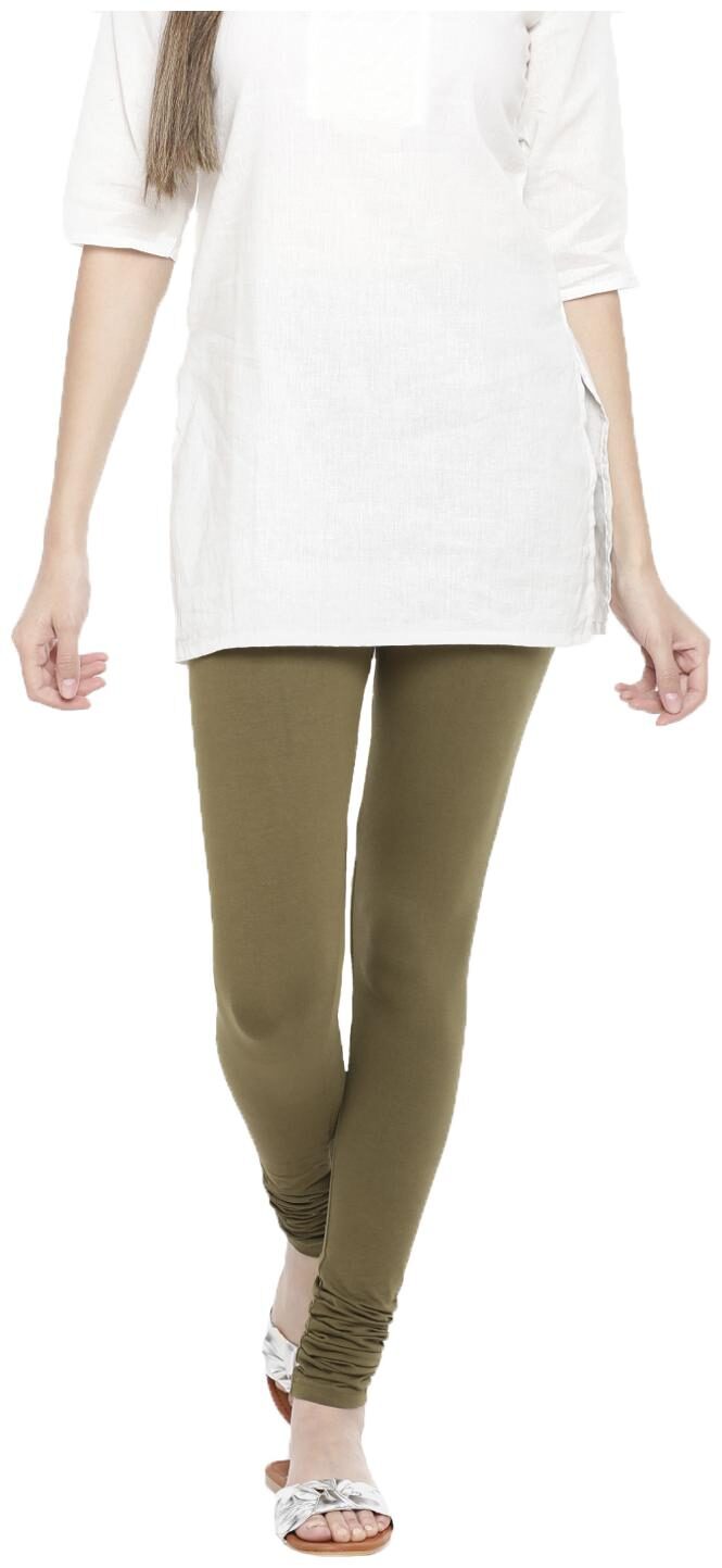 

De Moza Womens Leggings Chudidhar Cotton Lycra Olive Green