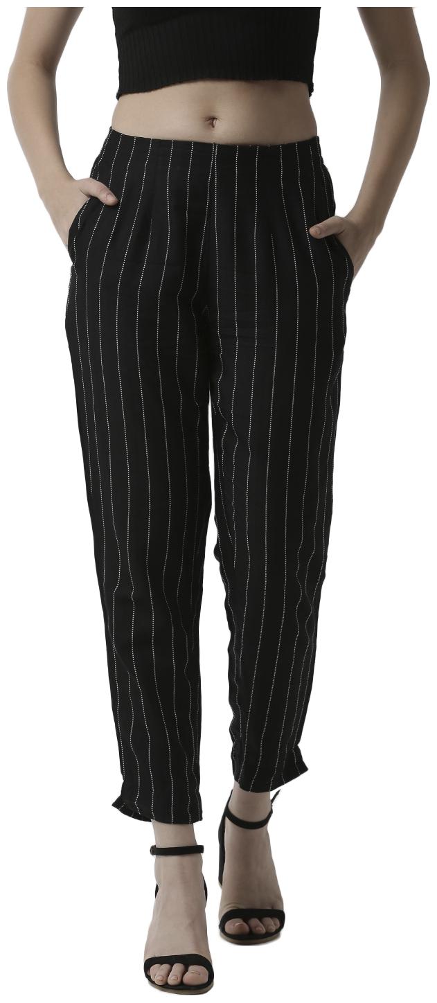 

De Moza Women Viscose Rayon Striped Black Pant