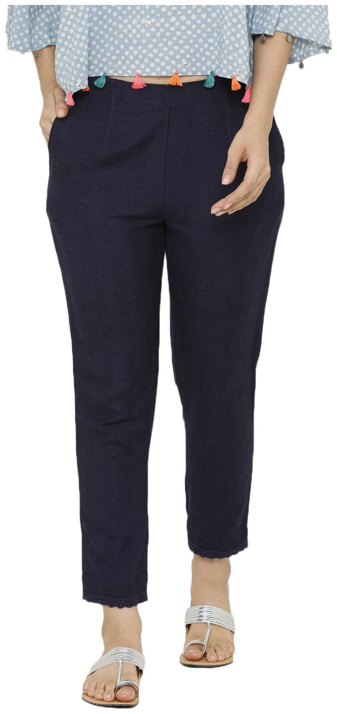 

De Moza Women Viscose Rayon Solid Navy Blue Pants