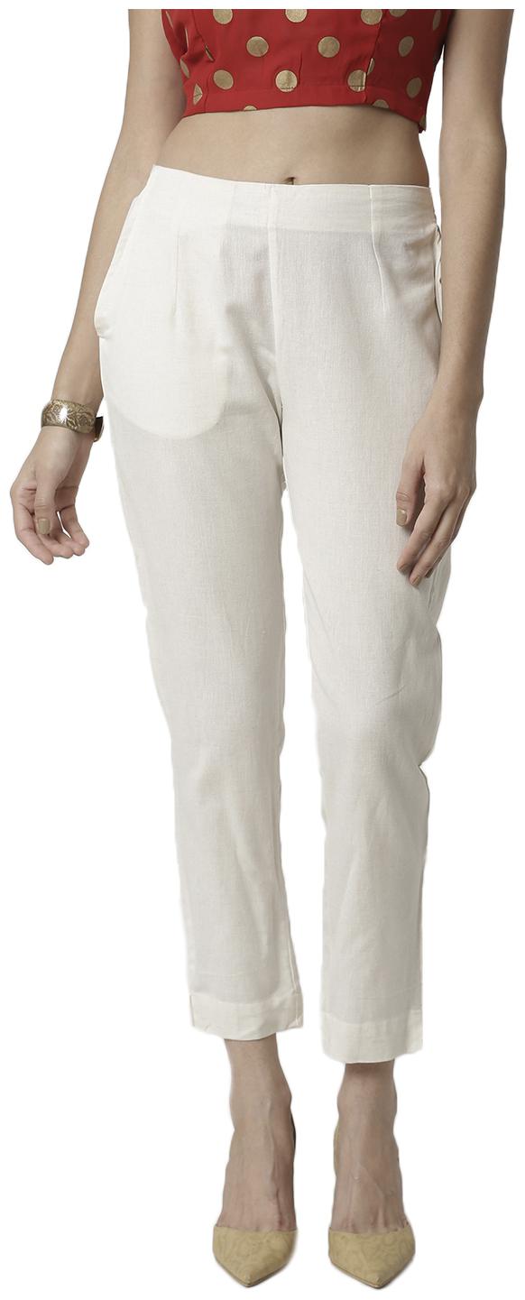 

De Moza Women Cotton Solid White Pants