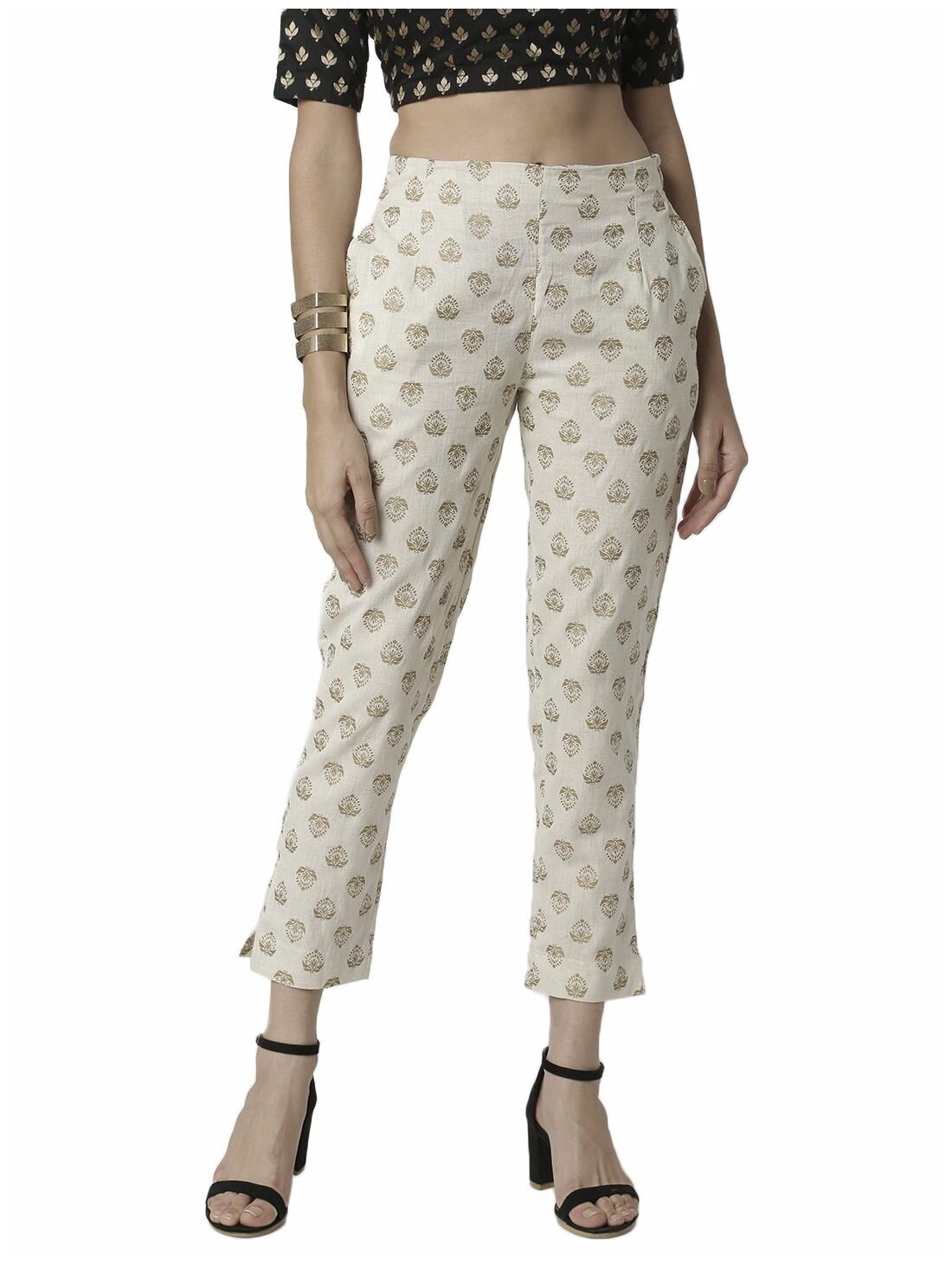 

De Moza Women Cotton Printed White Pants