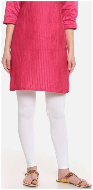 De Moza Women's Solid Viscose White Ankle Length Leggings