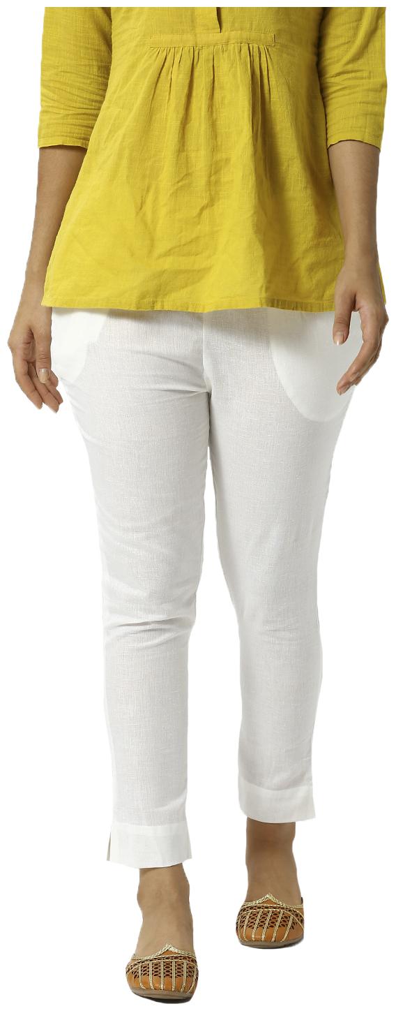 

De Moza Women Cotton Solid White Pant