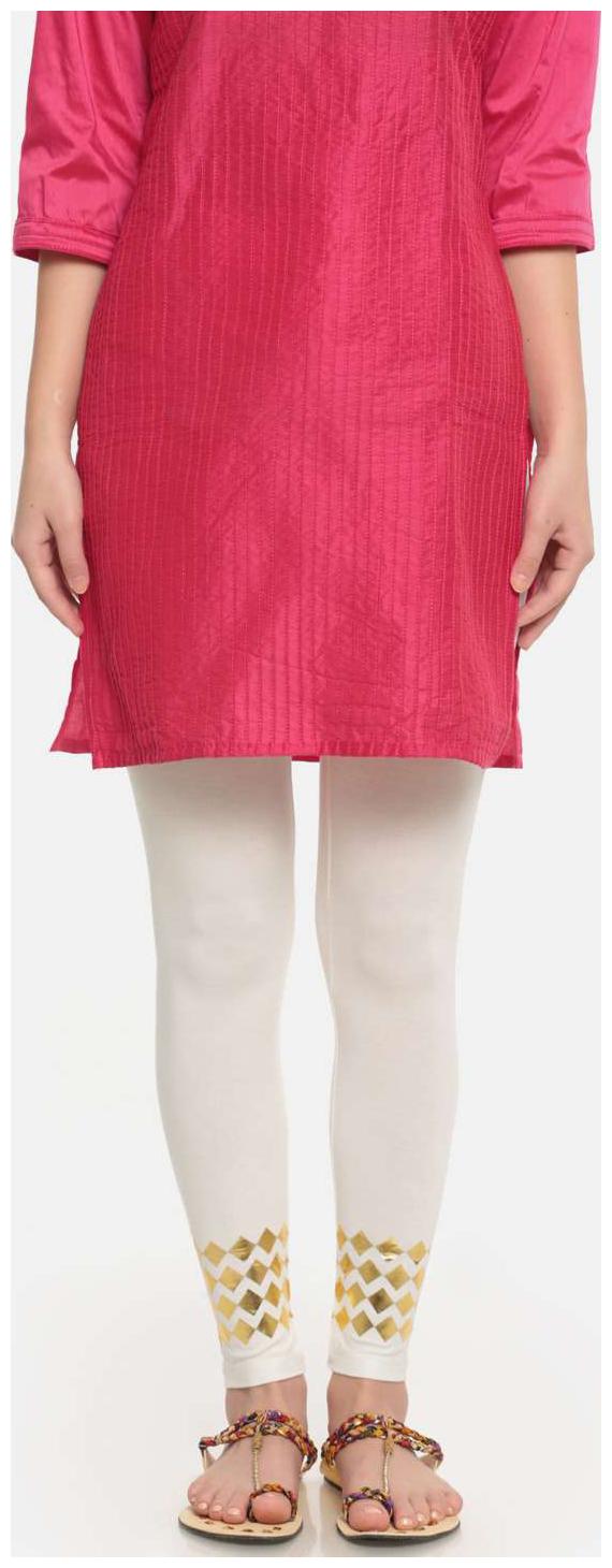 

De Moza Women s Placement Print Viscose Offwhite Ankle Length Leggings