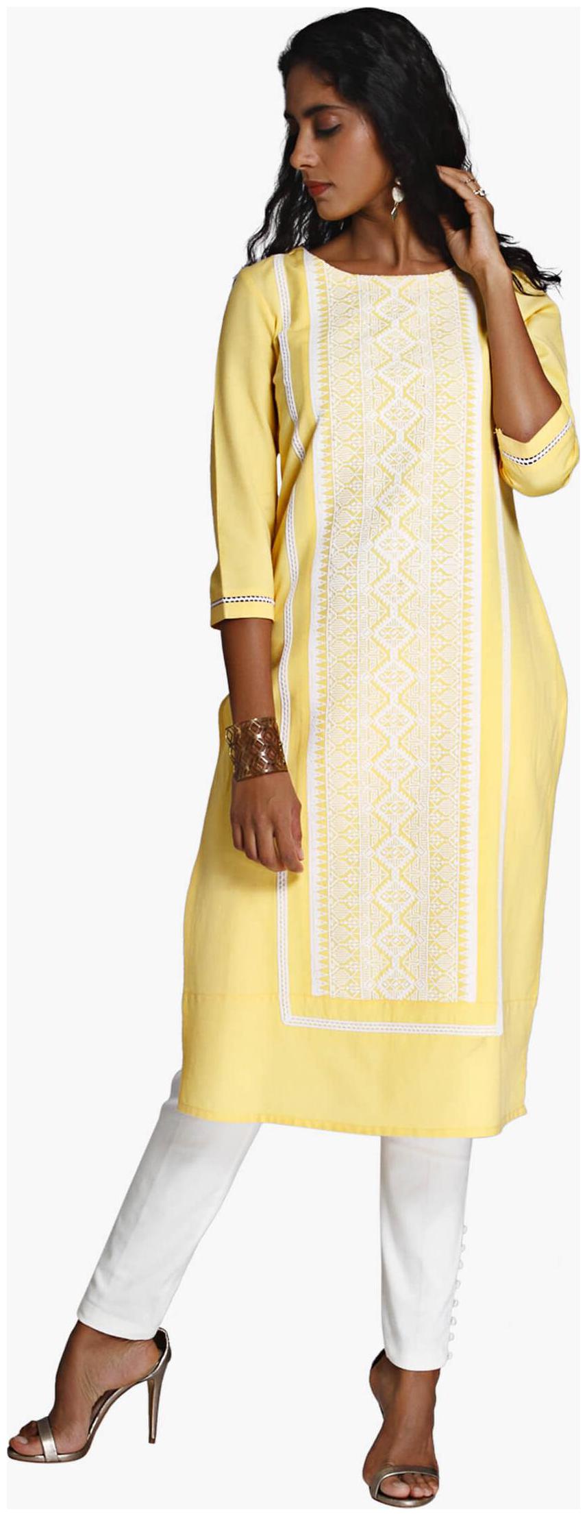 

NAARI Women Yellow Embroidered Straight Kurti