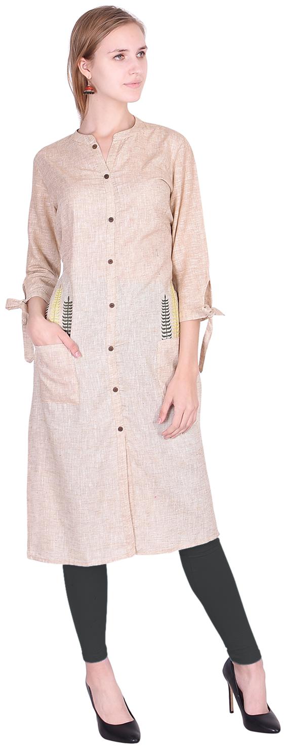 

DECKEDUP Women Beige Embroidered Regular Kurta